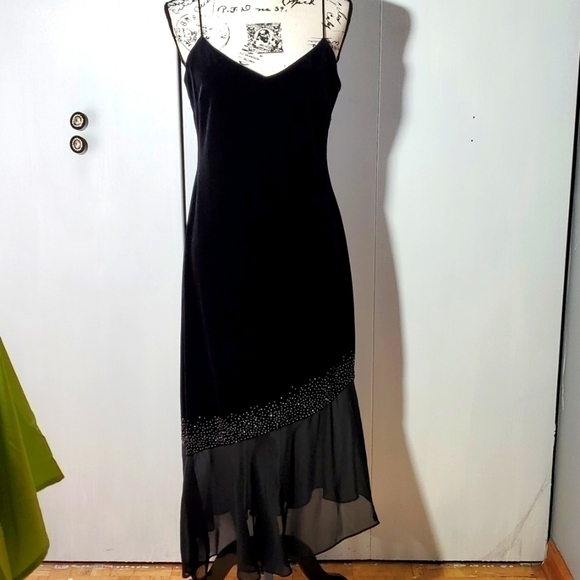 Jessica Howard  Black Velvet whimsigoth Chiffon crystal stunning Dress.Sz.10 - Picture 1 of 6